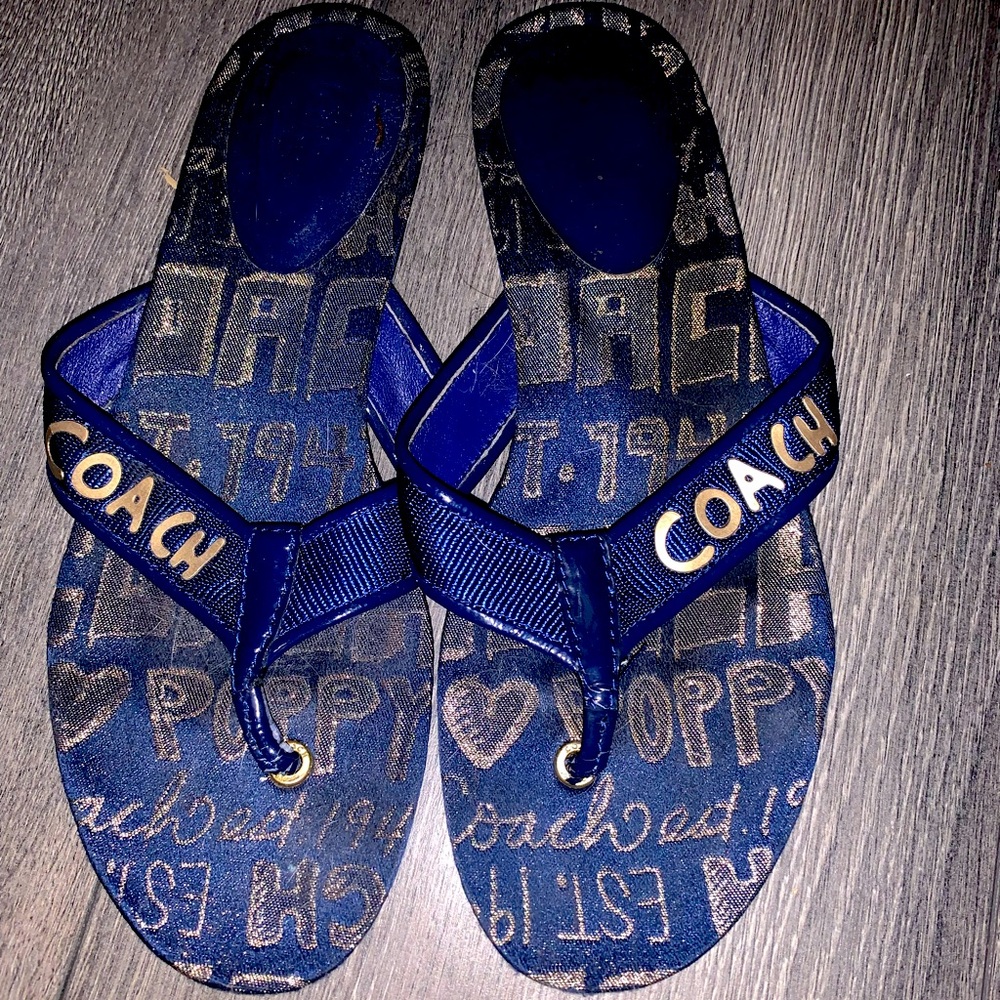 Blue and Gold Coach Flip Flops Size 7